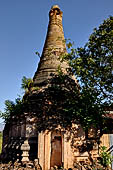 Inle Lake Myanmar. Indein, a cluster of ancient stupas  ruined and overgrown with bushes, just behind the village.